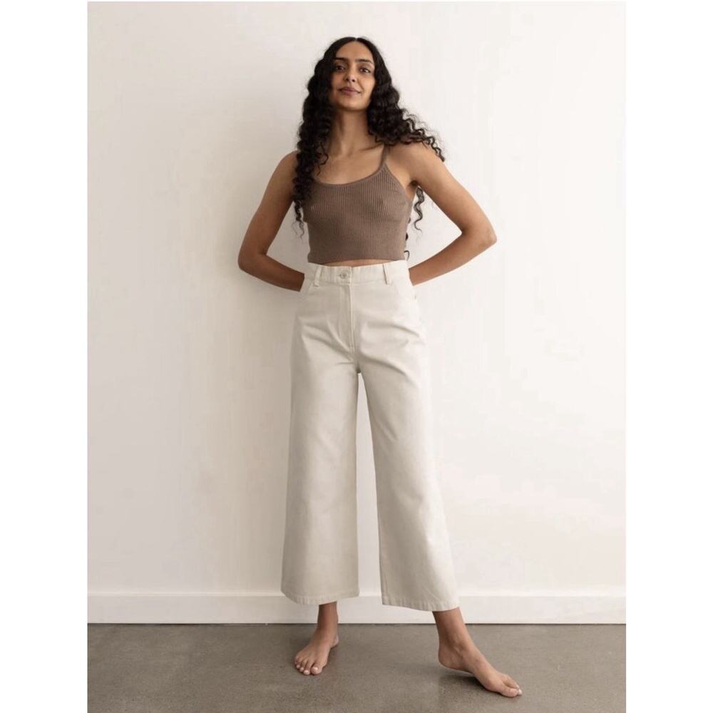 Wide Leg High-Rise Pants in Cream
